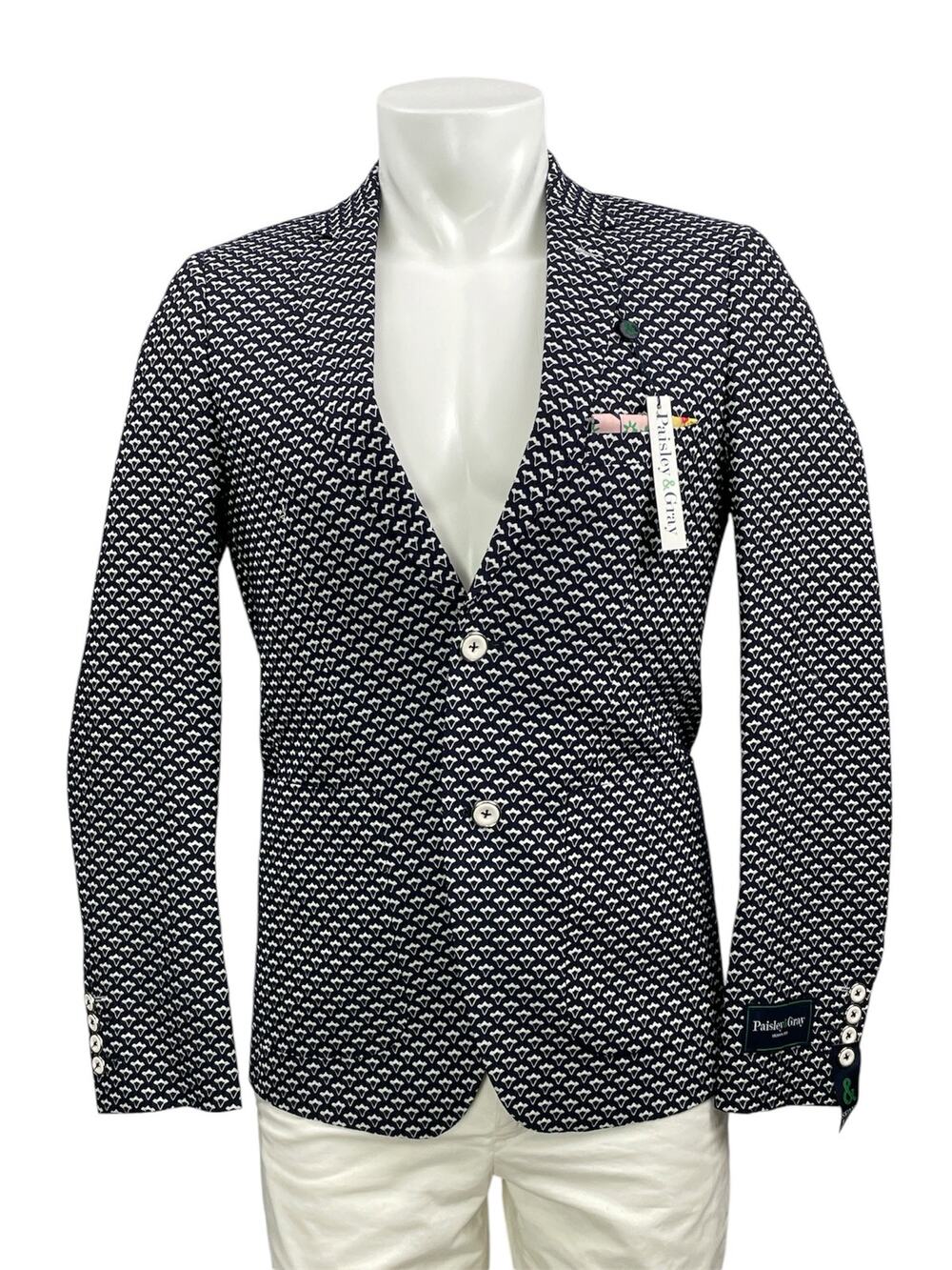 NEW Paisley & Gray Men's Black White Floral Geometric Slim Blazer Coat Jacket M